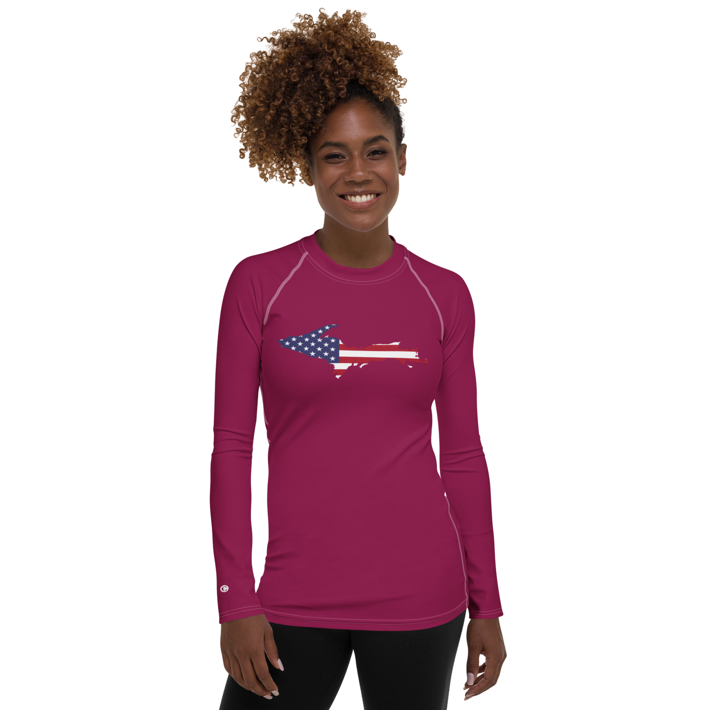 Michigan Upper Peninsula Rash Guard (w/ UP USA Flag) | Women's - Ruby Red