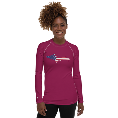 Michigan Upper Peninsula Rash Guard (w/ UP USA Flag) | Women's - Ruby Red