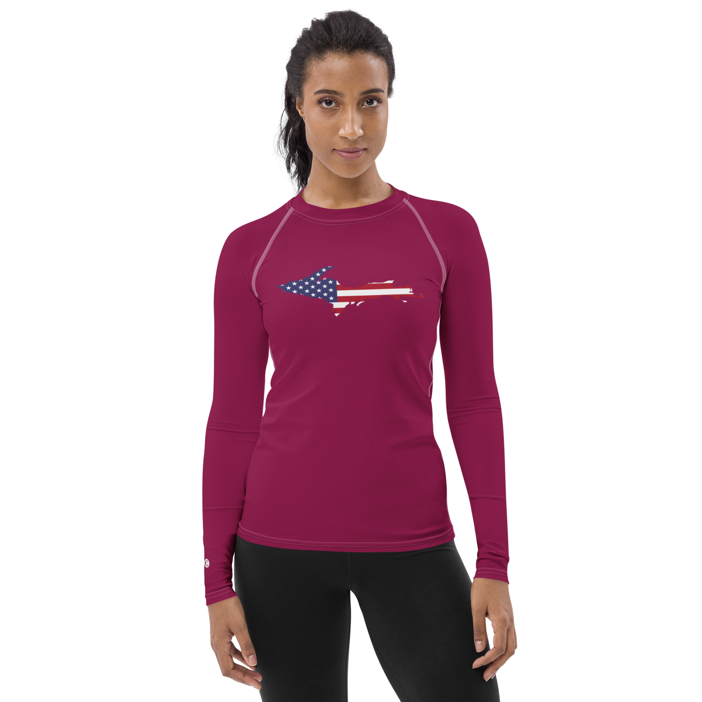 Michigan Upper Peninsula Rash Guard (w/ UP USA Flag) | Women's - Ruby Red