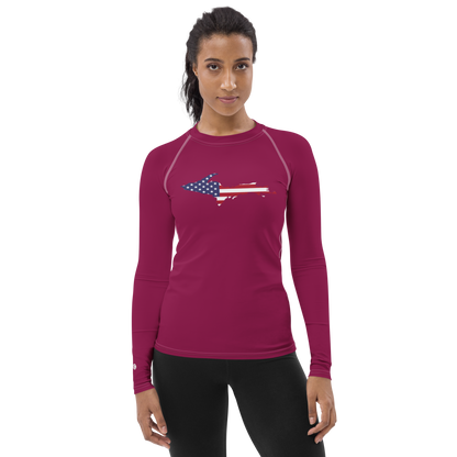 Michigan Upper Peninsula Rash Guard (w/ UP USA Flag) | Women's - Ruby Red