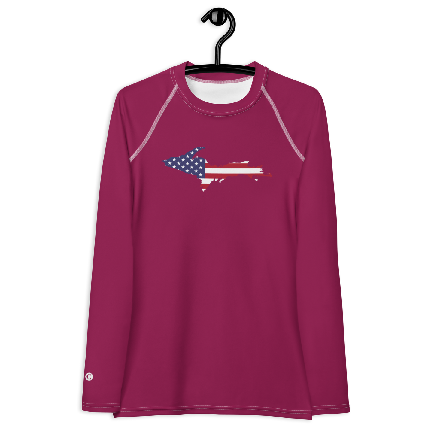 Michigan Upper Peninsula Rash Guard (w/ UP USA Flag) | Women's - Ruby Red