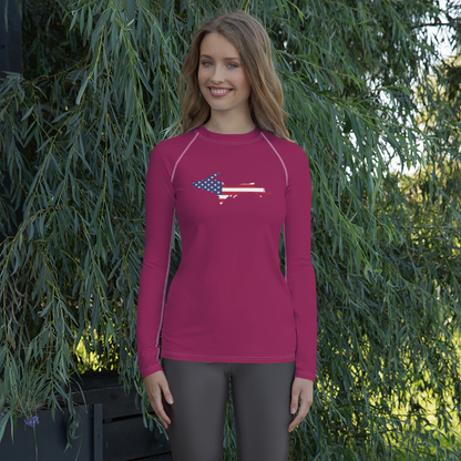 Michigan Upper Peninsula Rash Guard (w/ UP USA Flag) | Women's - Ruby Red