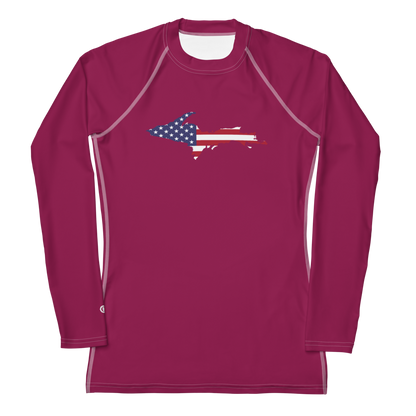 Michigan Upper Peninsula Rash Guard (w/ UP USA Flag) | Women's - Ruby Red