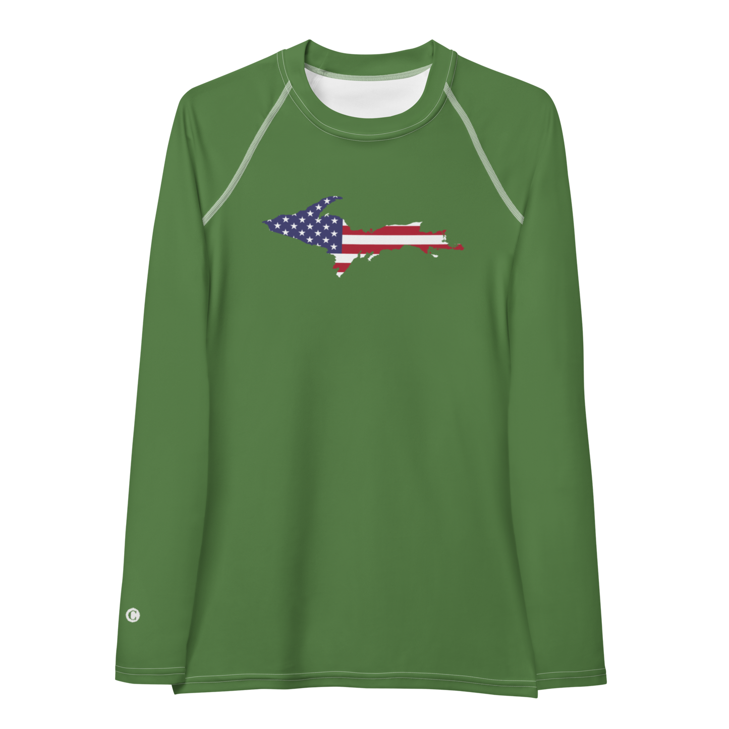 Michigan Upper Peninsula Rash Guard (w/ UP USA Flag) | Women's - Pine Green