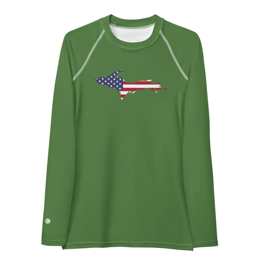 Michigan Upper Peninsula Rash Guard (w/ UP USA Flag) | Women's - Pine Green