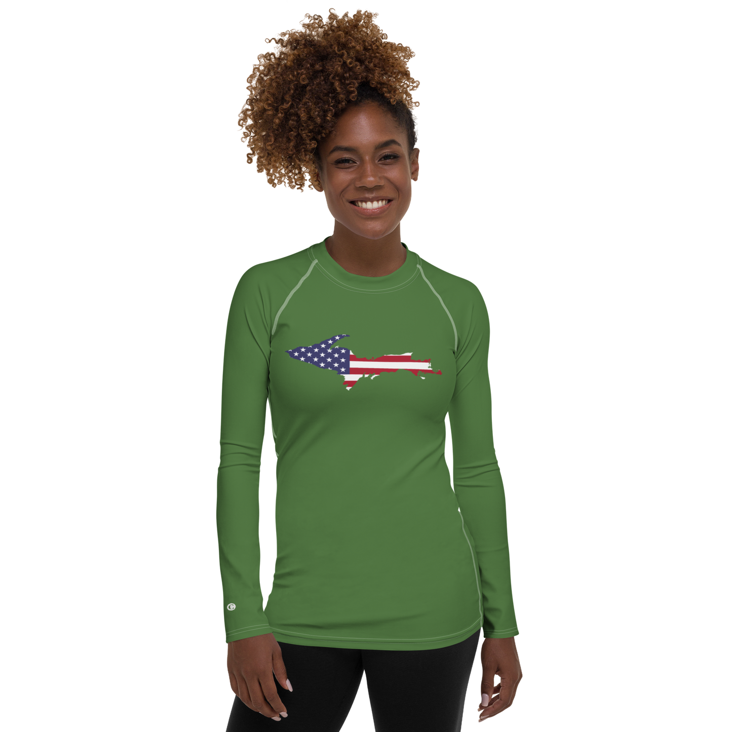 Michigan Upper Peninsula Rash Guard (w/ UP USA Flag) | Women's - Pine Green