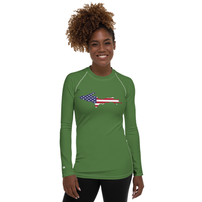 Michigan Upper Peninsula Rash Guard (w/ UP USA Flag) | Women's - Pine Green