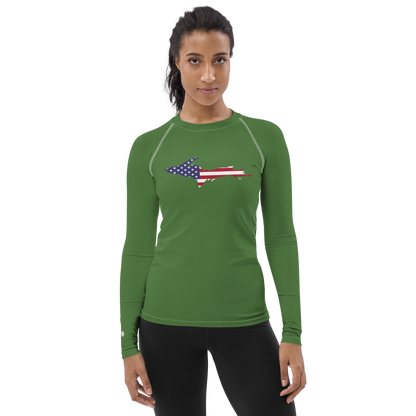 Michigan Upper Peninsula Rash Guard (w/ UP USA Flag) | Women's - Pine Green