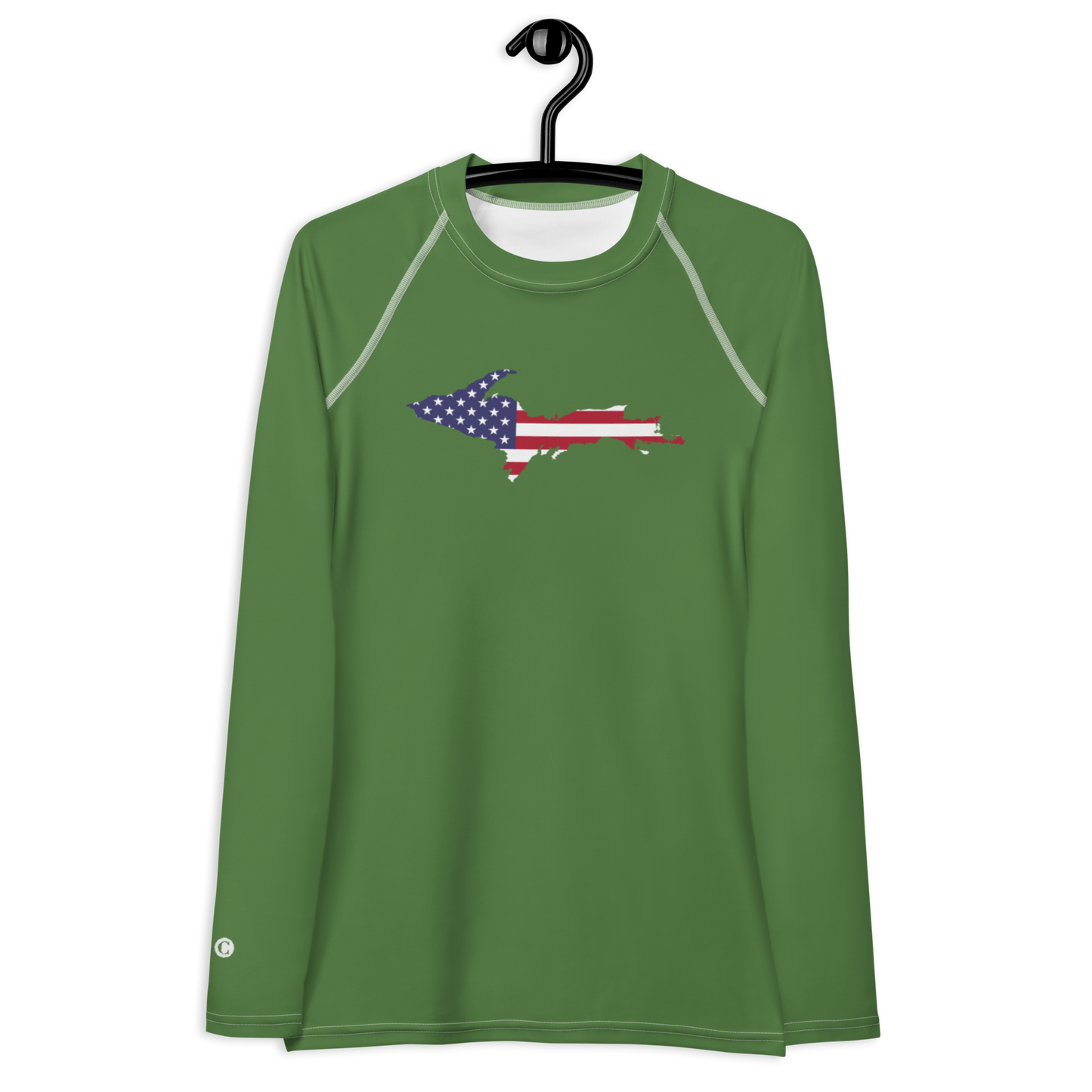 Michigan Upper Peninsula Rash Guard (w/ UP USA Flag) | Women's - Pine Green