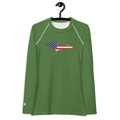 Michigan Upper Peninsula Rash Guard (w/ UP USA Flag) | Women's - Pine Green