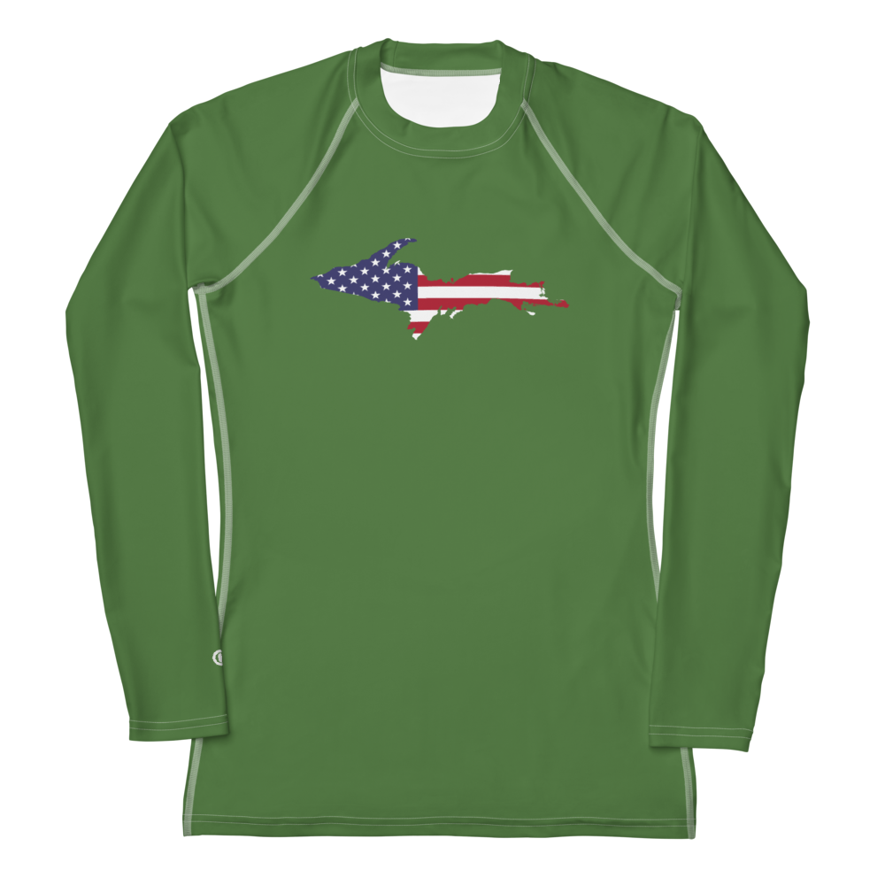 Michigan Upper Peninsula Rash Guard (w/ UP USA Flag) | Women's - Pine Green