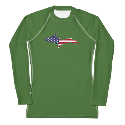 Michigan Upper Peninsula Rash Guard (w/ UP USA Flag) | Women's - Pine Green