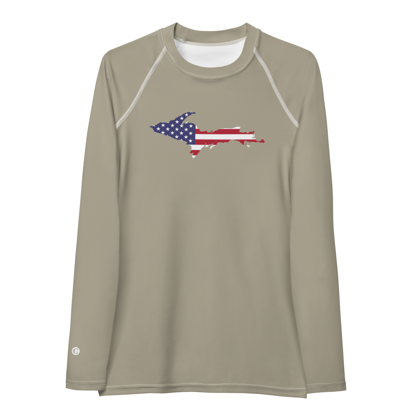 Michigan Upper Peninsula Rash Guard (w/ UP USA Flag) | Women's - Petoskey Stone Grey