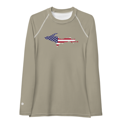 Michigan Upper Peninsula Rash Guard (w/ UP USA Flag) | Women's - Petoskey Stone Grey