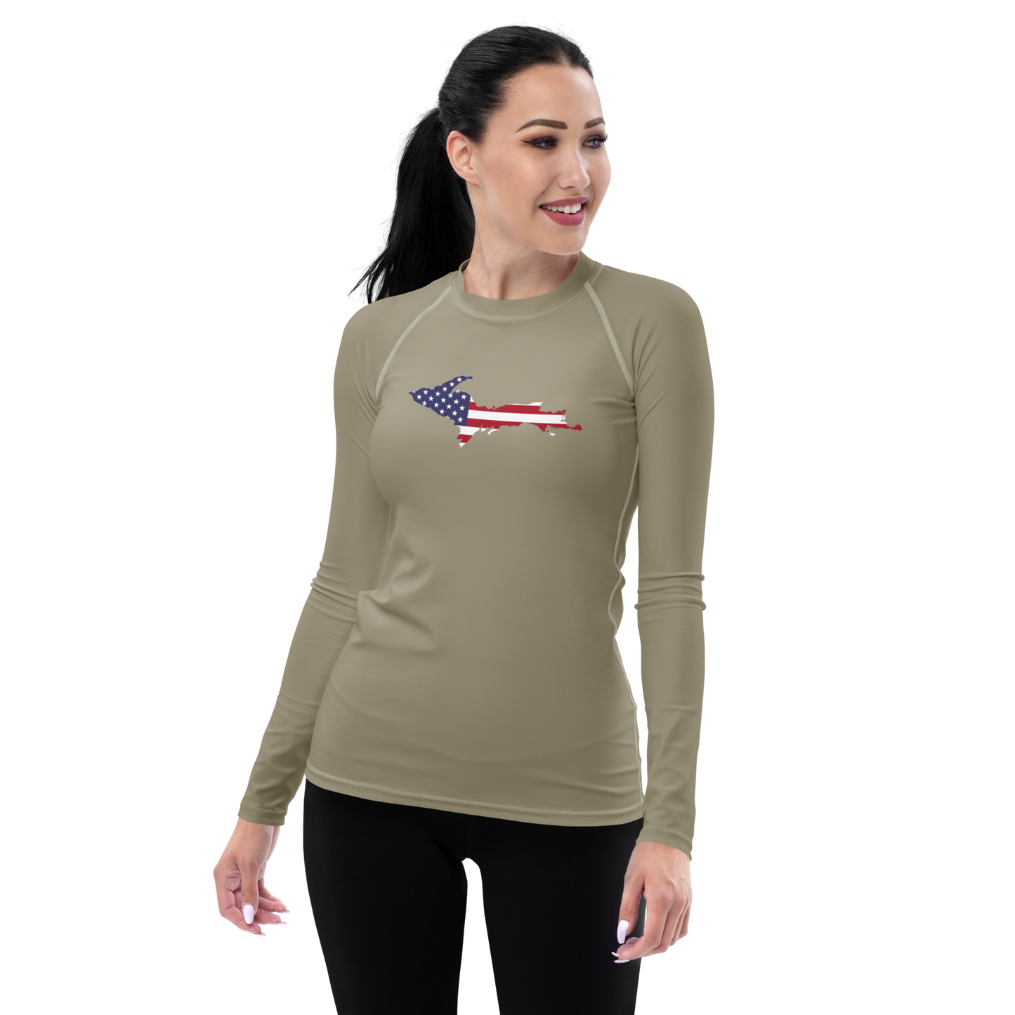 Michigan Upper Peninsula Rash Guard (w/ UP USA Flag) | Women's - Petoskey Stone Grey