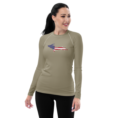 Michigan Upper Peninsula Rash Guard (w/ UP USA Flag) | Women's - Petoskey Stone Grey