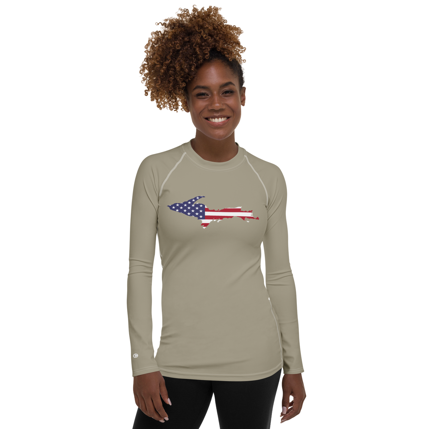 Michigan Upper Peninsula Rash Guard (w/ UP USA Flag) | Women's - Petoskey Stone Grey