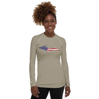 Michigan Upper Peninsula Rash Guard (w/ UP USA Flag) | Women's - Petoskey Stone Grey