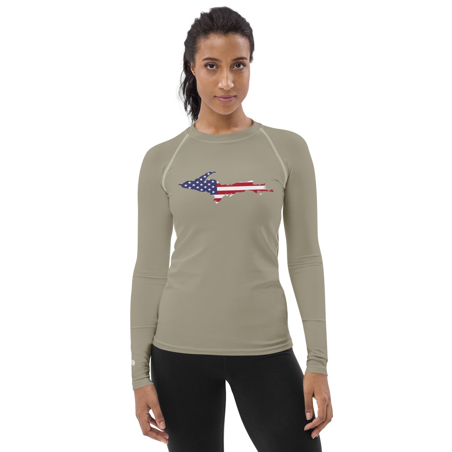 Michigan Upper Peninsula Rash Guard (w/ UP USA Flag) | Women's - Petoskey Stone Grey