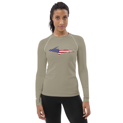 Michigan Upper Peninsula Rash Guard (w/ UP USA Flag) | Women's - Petoskey Stone Grey