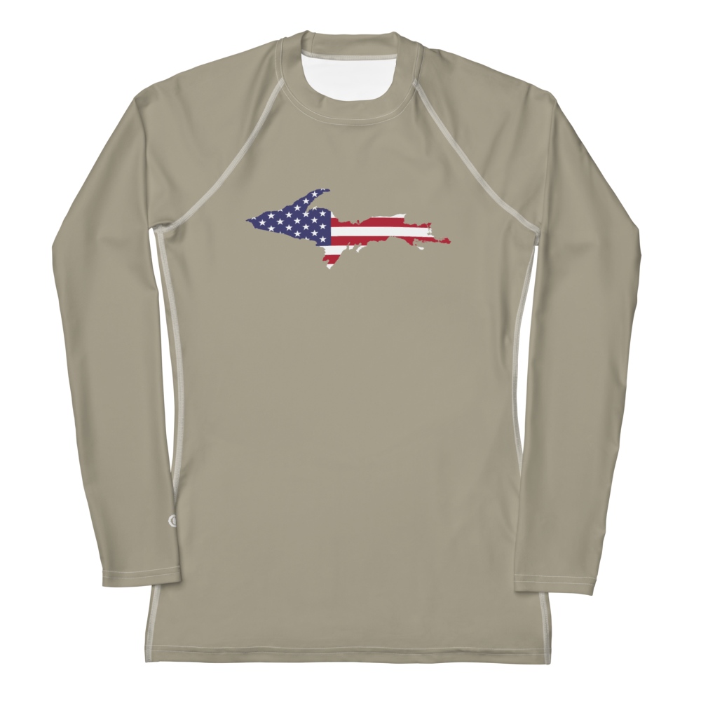 Michigan Upper Peninsula Rash Guard (w/ UP USA Flag) | Women's - Petoskey Stone Grey