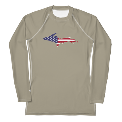 Michigan Upper Peninsula Rash Guard (w/ UP USA Flag) | Women's - Petoskey Stone Grey