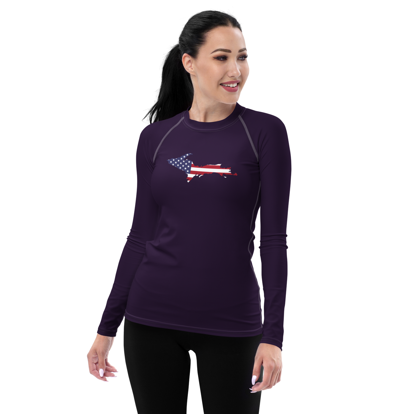 Michigan Upper Peninsula Rash Guard (w/ UP USA Flag) | Women's - Blackcurrant