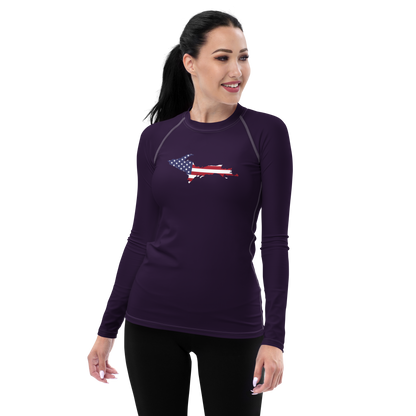 Michigan Upper Peninsula Rash Guard (w/ UP USA Flag) | Women's - Blackcurrant