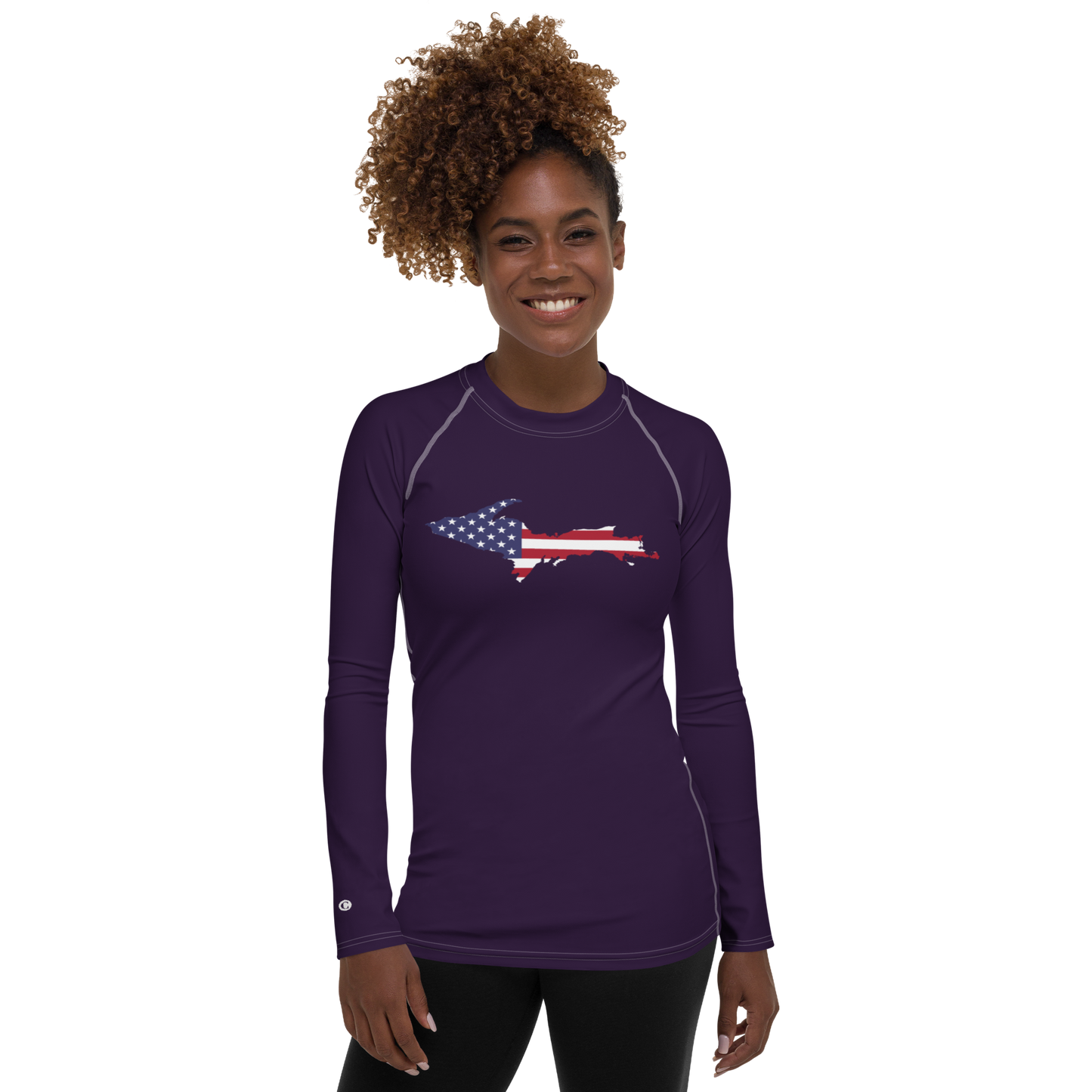 Michigan Upper Peninsula Rash Guard (w/ UP USA Flag) | Women's - Blackcurrant