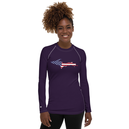 Michigan Upper Peninsula Rash Guard (w/ UP USA Flag) | Women's - Blackcurrant