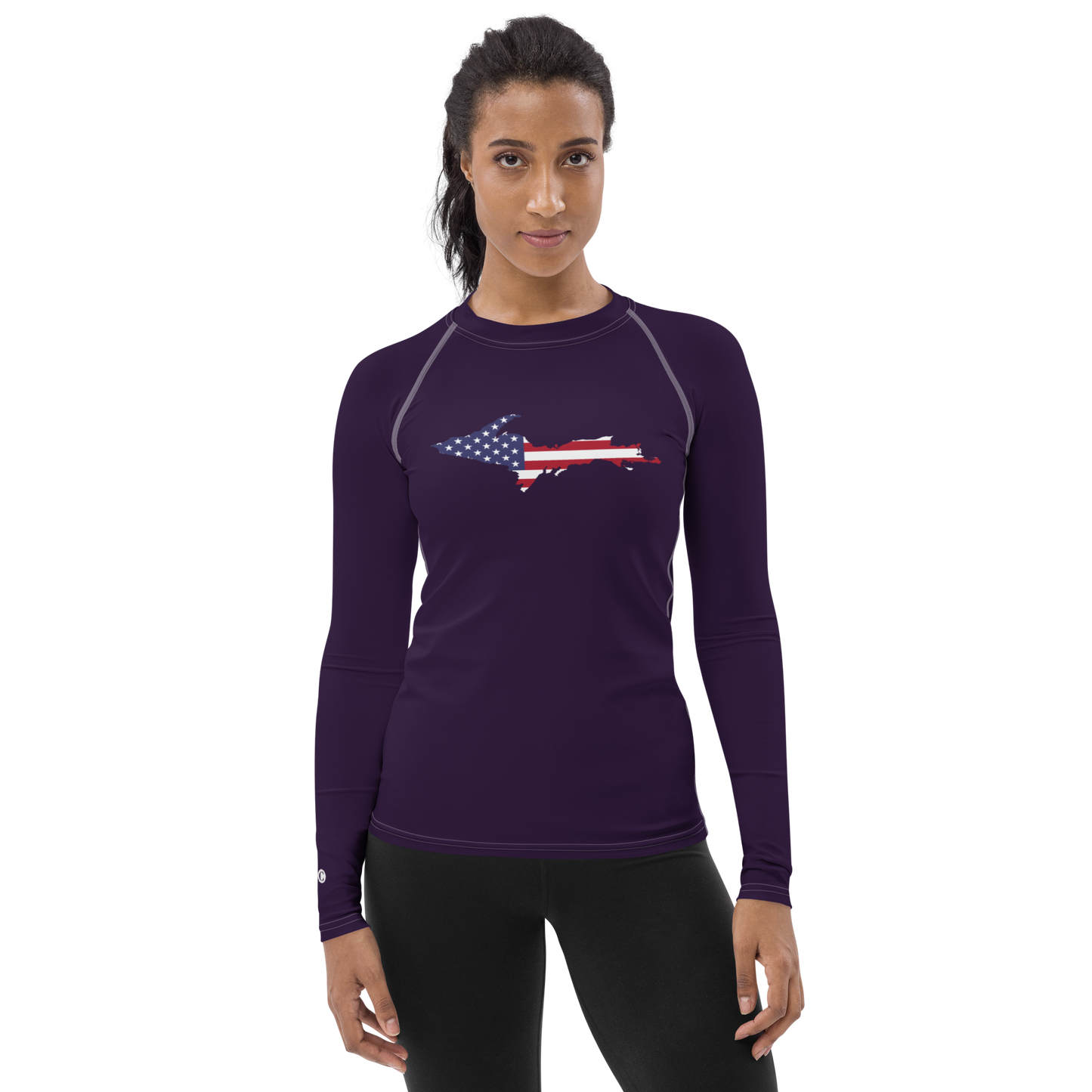 Michigan Upper Peninsula Rash Guard (w/ UP USA Flag) | Women's - Blackcurrant