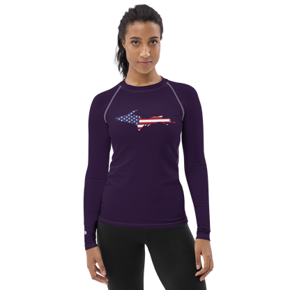 Michigan Upper Peninsula Rash Guard (w/ UP USA Flag) | Women's - Blackcurrant