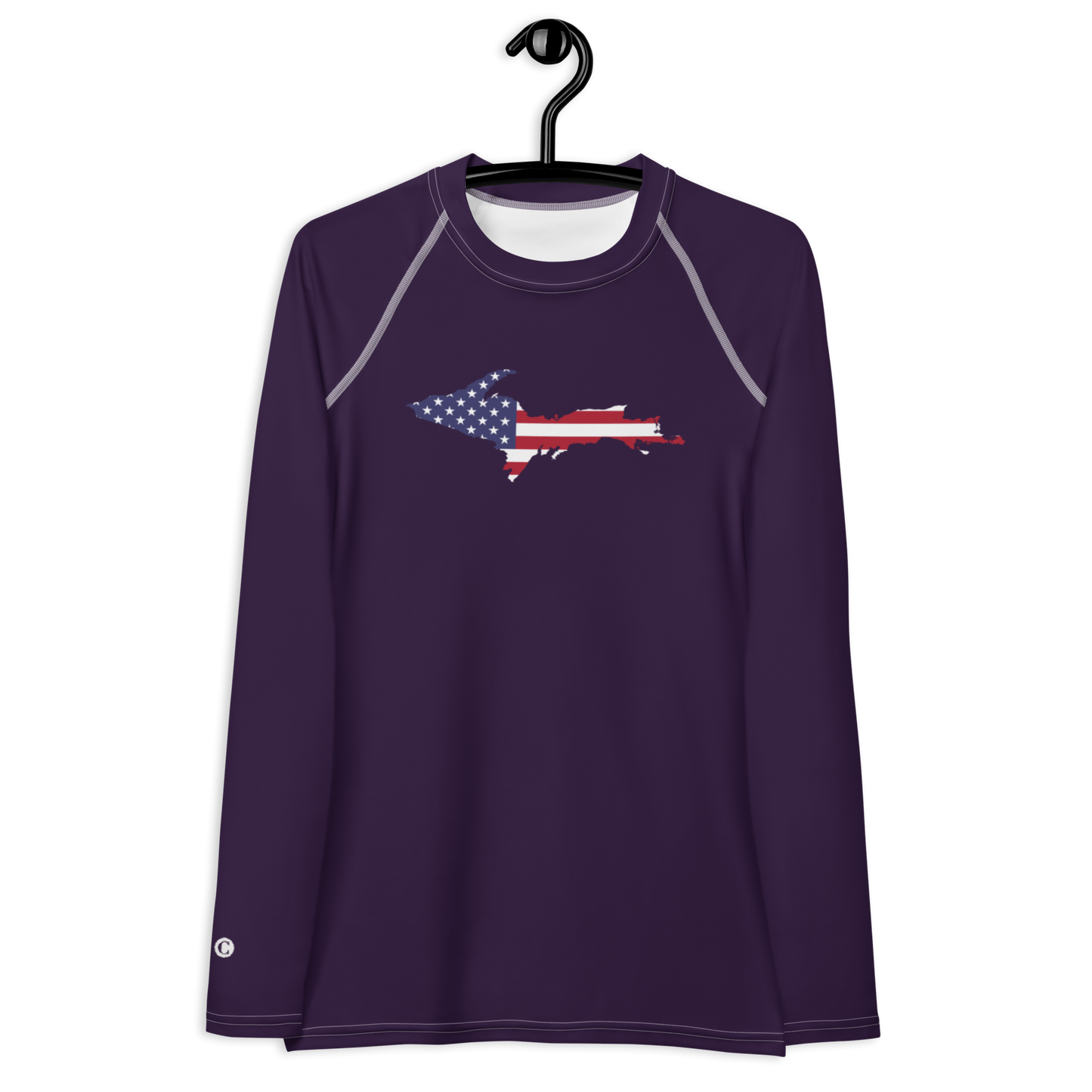 Michigan Upper Peninsula Rash Guard (w/ UP USA Flag) | Women's - Blackcurrant