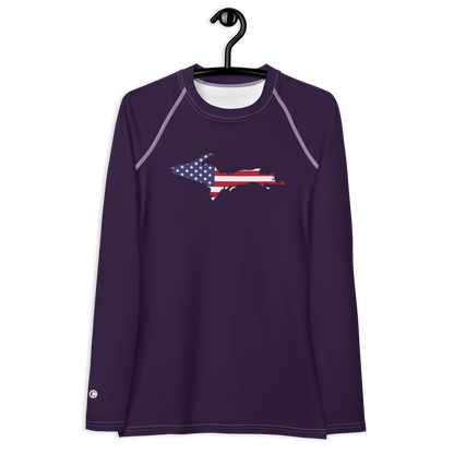 Michigan Upper Peninsula Rash Guard (w/ UP USA Flag) | Women's - Blackcurrant