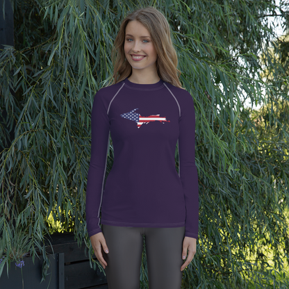 Michigan Upper Peninsula Rash Guard (w/ UP USA Flag) | Women's - Blackcurrant