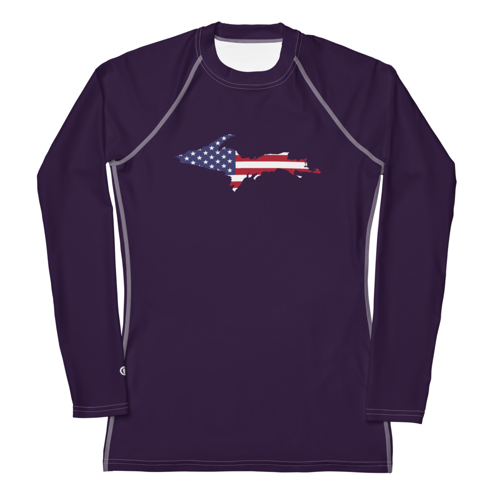 Michigan Upper Peninsula Rash Guard (w/ UP USA Flag) | Women's - Blackcurrant