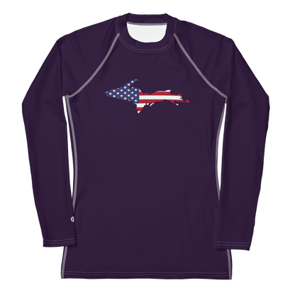 Michigan Upper Peninsula Rash Guard (w/ UP USA Flag) | Women's - Blackcurrant