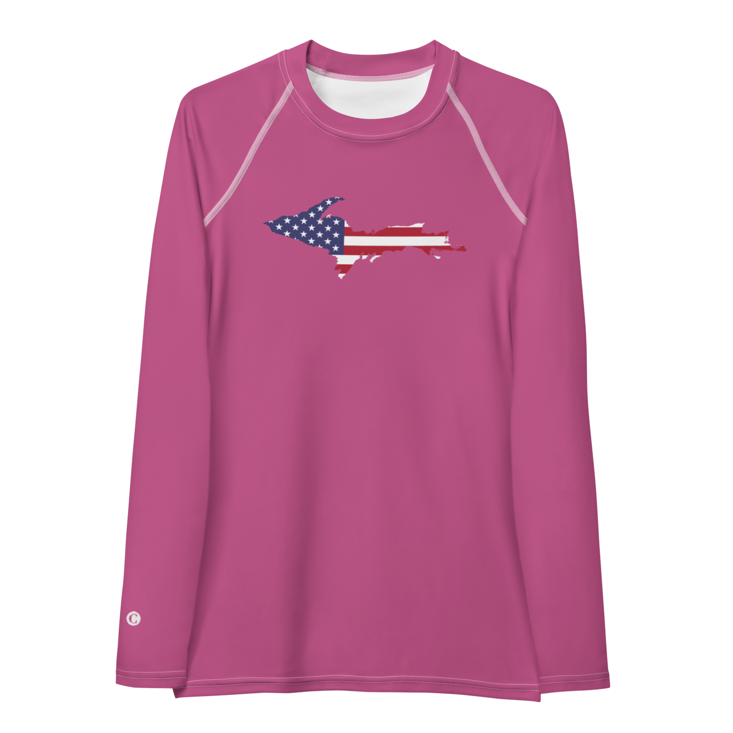 Michigan Upper Peninsula Rash Guard (w/ UP USA Flag) | Women's - Apple Blossom Pink