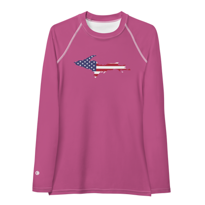 Michigan Upper Peninsula Rash Guard (w/ UP USA Flag) | Women's - Apple Blossom Pink