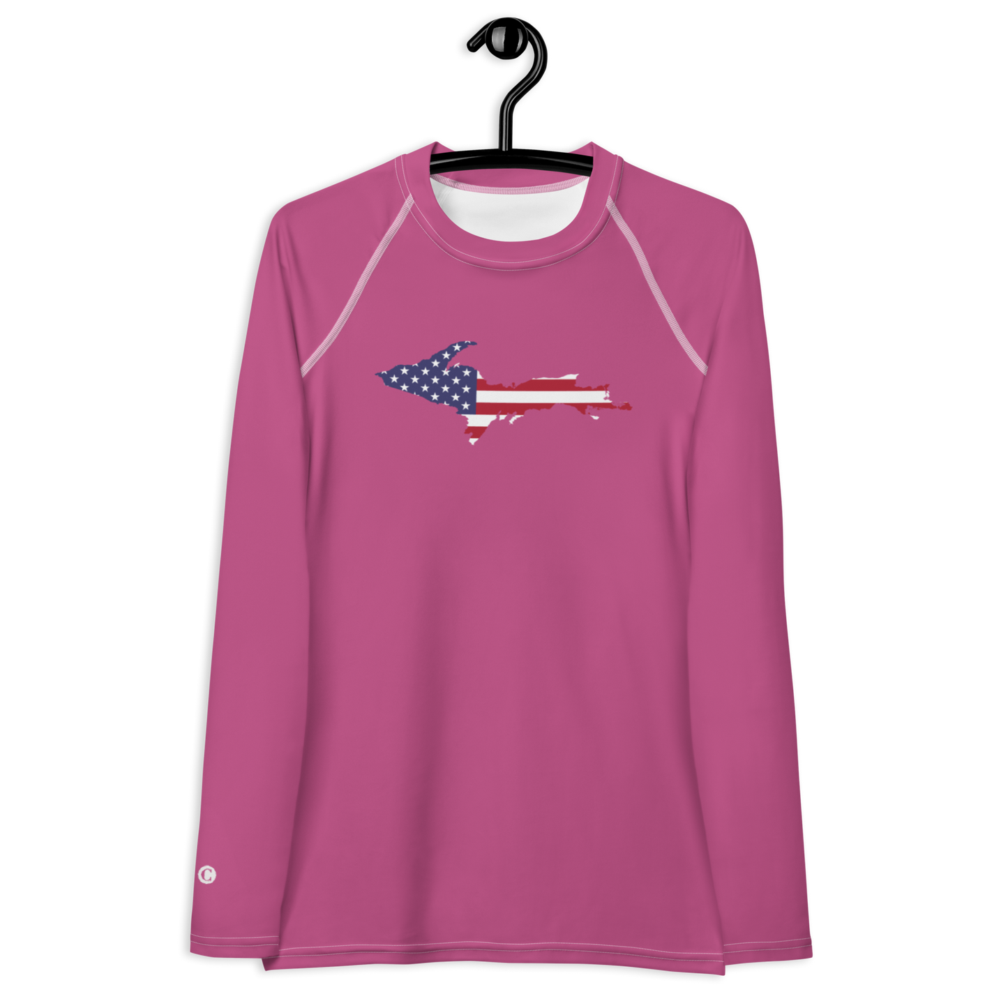 Michigan Upper Peninsula Rash Guard (w/ UP USA Flag) | Women's - Apple Blossom Pink