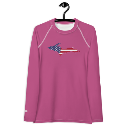 Michigan Upper Peninsula Rash Guard (w/ UP USA Flag) | Women's - Apple Blossom Pink