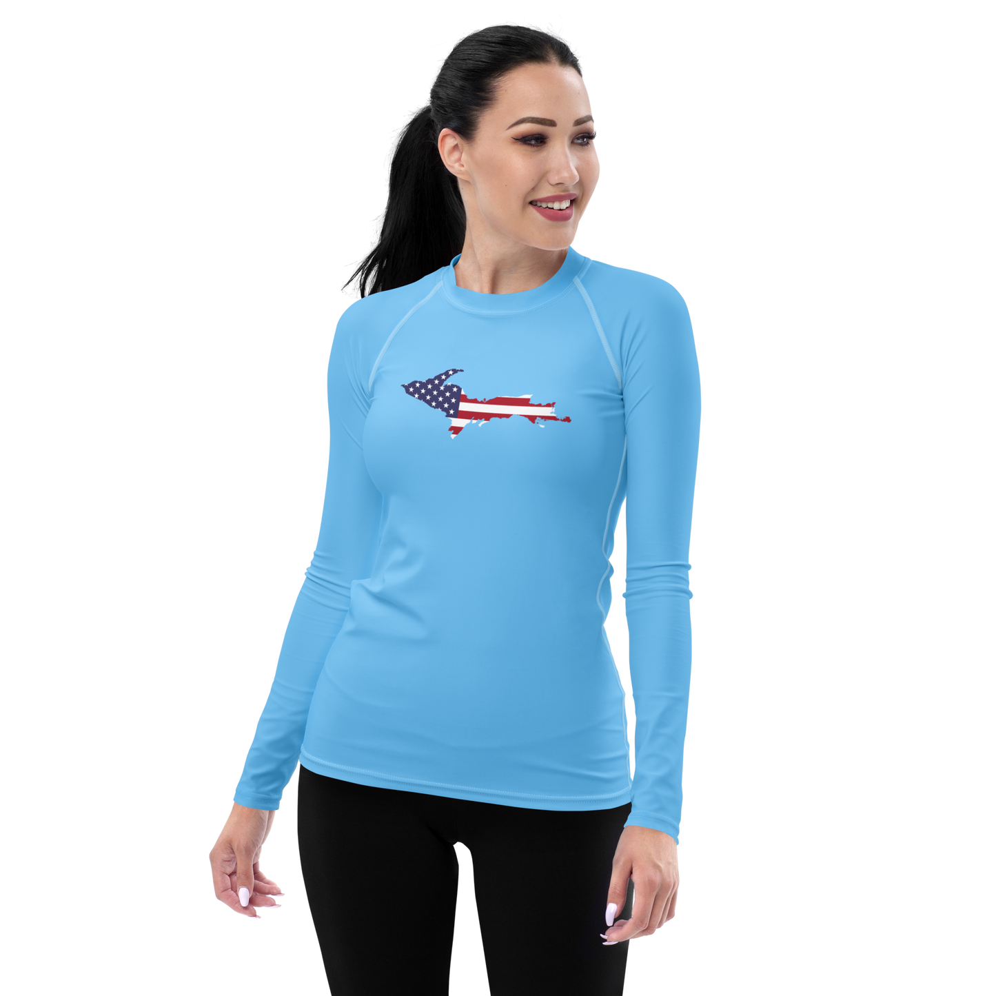 Michigan Upper Peninsula Rash Guard (w/ UP USA Flag) | Women's - DTW Blue