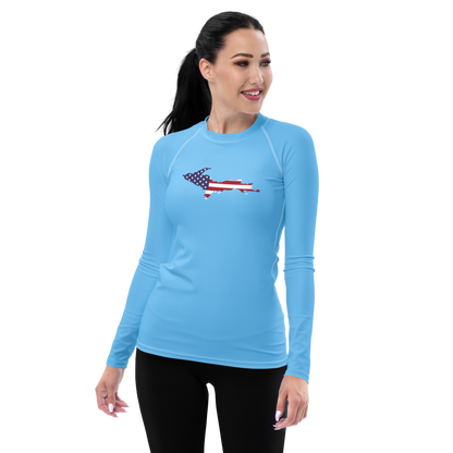 Michigan Upper Peninsula Rash Guard (w/ UP USA Flag) | Women's - DTW Blue