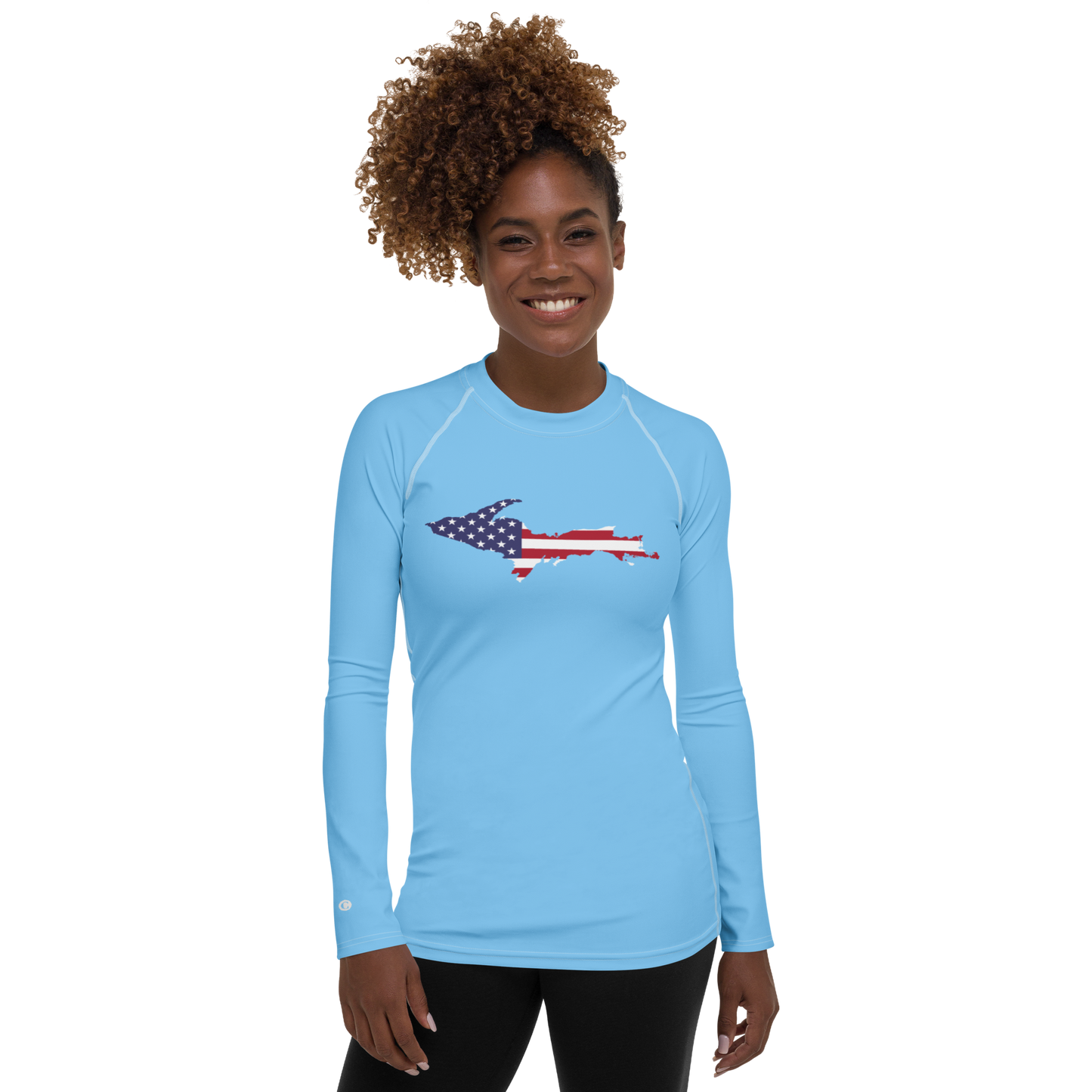 Michigan Upper Peninsula Rash Guard (w/ UP USA Flag) | Women's - DTW Blue