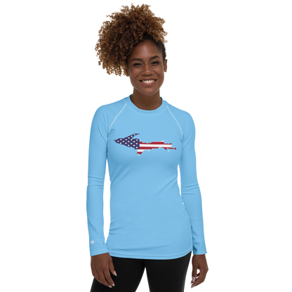 Michigan Upper Peninsula Rash Guard (w/ UP USA Flag) | Women's - DTW Blue