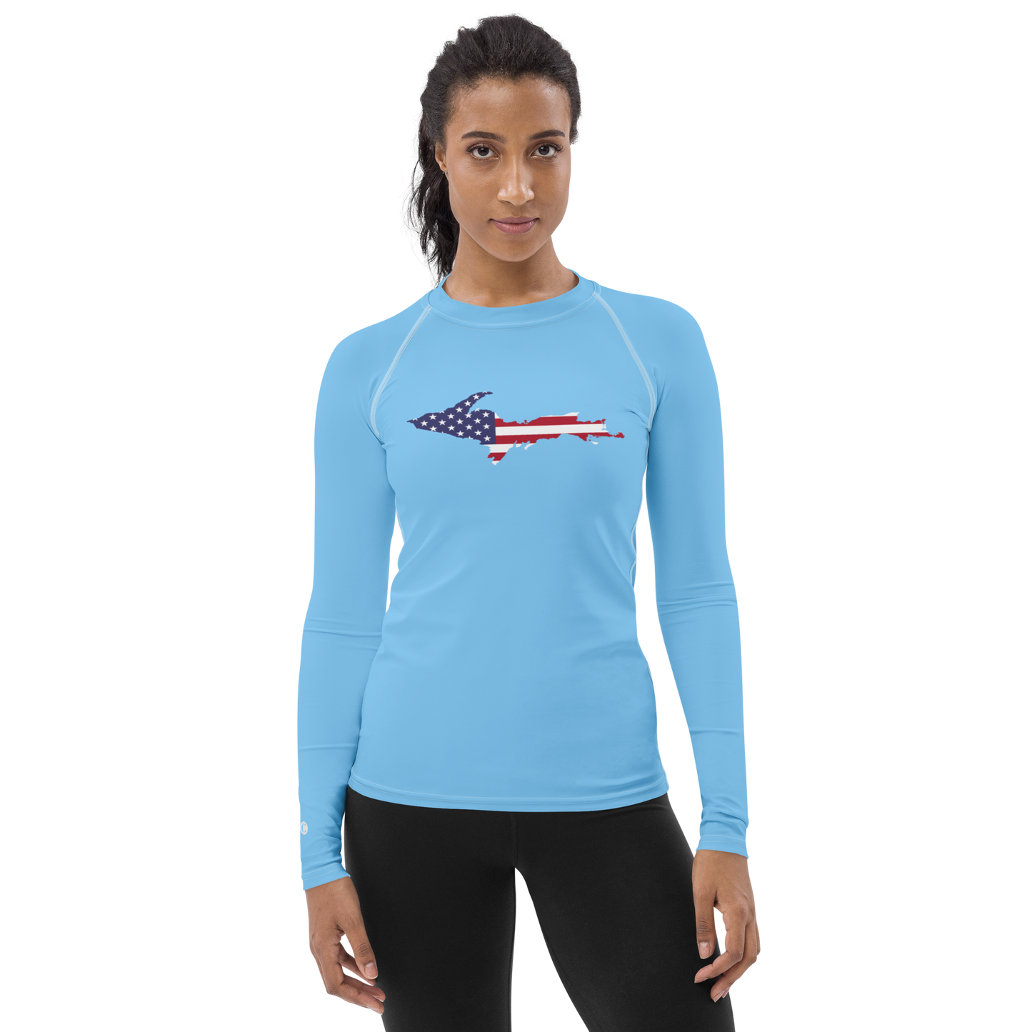 Michigan Upper Peninsula Rash Guard (w/ UP USA Flag) | Women's - DTW Blue