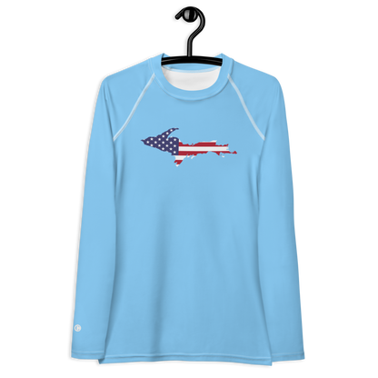 Michigan Upper Peninsula Rash Guard (w/ UP USA Flag) | Women's - DTW Blue