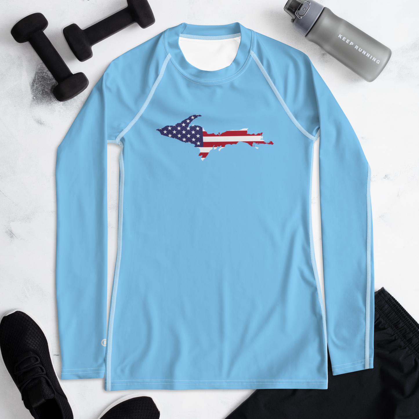 Michigan Upper Peninsula Rash Guard (w/ UP USA Flag) | Women's - DTW Blue