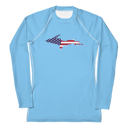 Michigan Upper Peninsula Rash Guard (w/ UP USA Flag) | Women's - DTW Blue