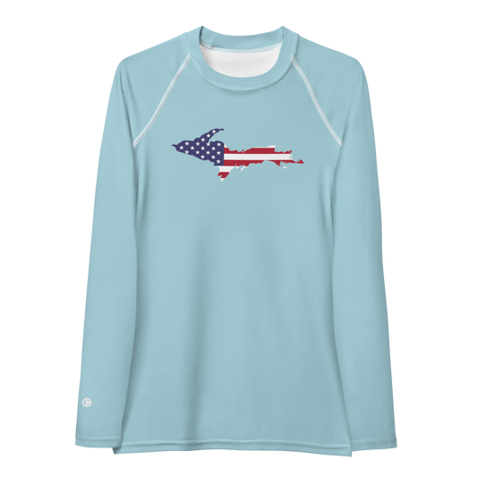 Michigan Upper Peninsula Rash Guard (w/ UP USA Flag) | Women's - '58 Caddie Blue